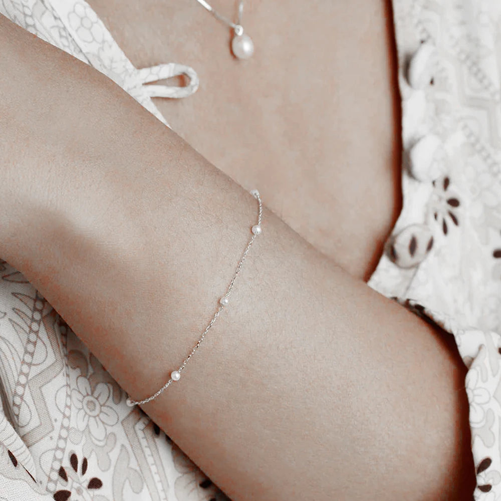 CANNER S925 Sterling Silver Bracelet For Women Stacked Wear Temperament Versatile Pearl Chains Bracelet Hand Ornament Jewelry