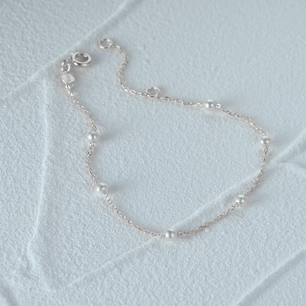 CANNER S925 Sterling Silver Bracelet For Women Stacked Wear Temperament Versatile Pearl Chains Bracelet Hand Ornament Jewelry
