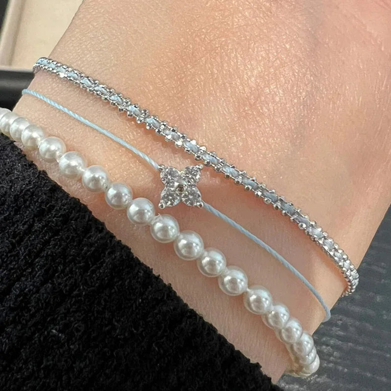 New 925 Silver Blue Twine Inlaid Shiny 5A Zircon Vintage Bracelet For Women Girls Elegant Delicate Fine Jewelry For Party Gift