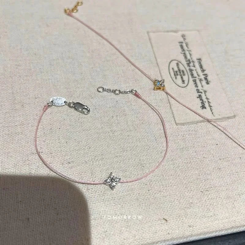 New 925 Silver Blue Twine Inlaid Shiny 5A Zircon Vintage Bracelet For Women Girls Elegant Delicate Fine Jewelry For Party Gift