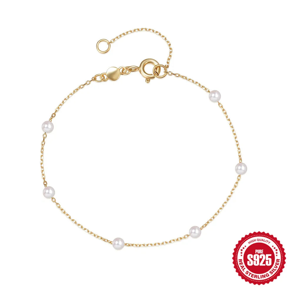 CANNER S925 Sterling Silver Bracelet For Women Stacked Wear Temperament Versatile Pearl Chains Bracelet Hand Ornament Jewelry