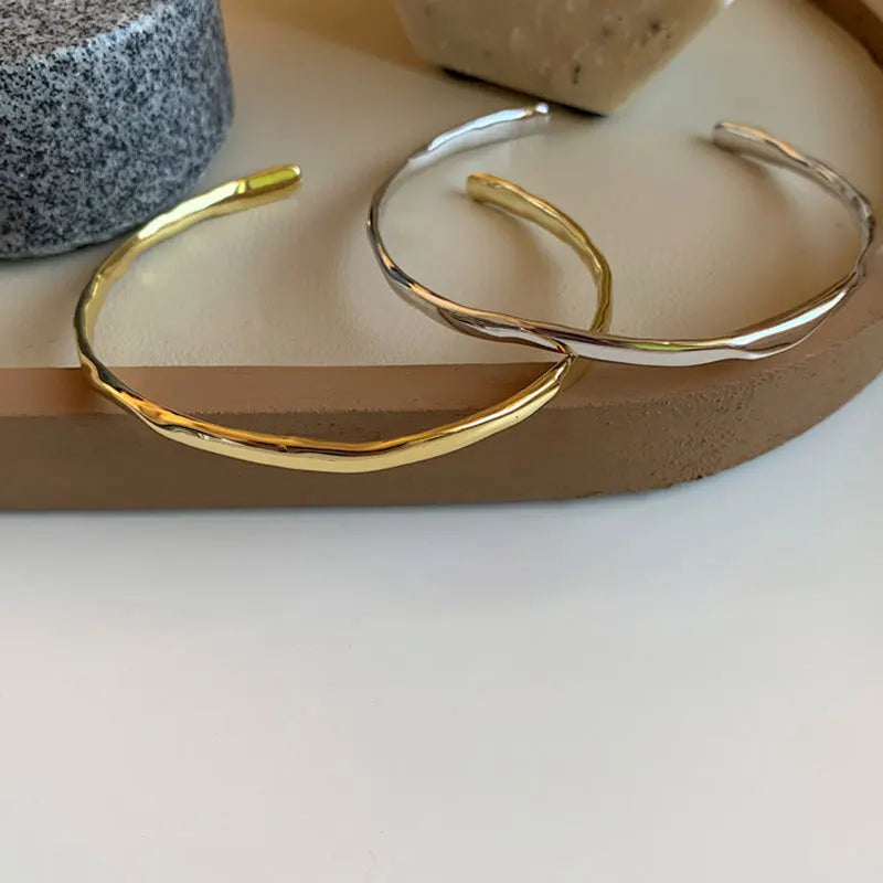 925 Sterling Silver Bangle Bracelet Golden Smooth Twist Irregular Punk Stackable For Woman Girl Jewelry Gift Dropship Wholesale