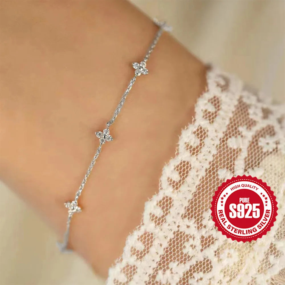 CANNER S925 Sterling Silver Bracelet For Women Stacked Wear Temperament Versatile Pearl Chains Bracelet Hand Ornament Jewelry