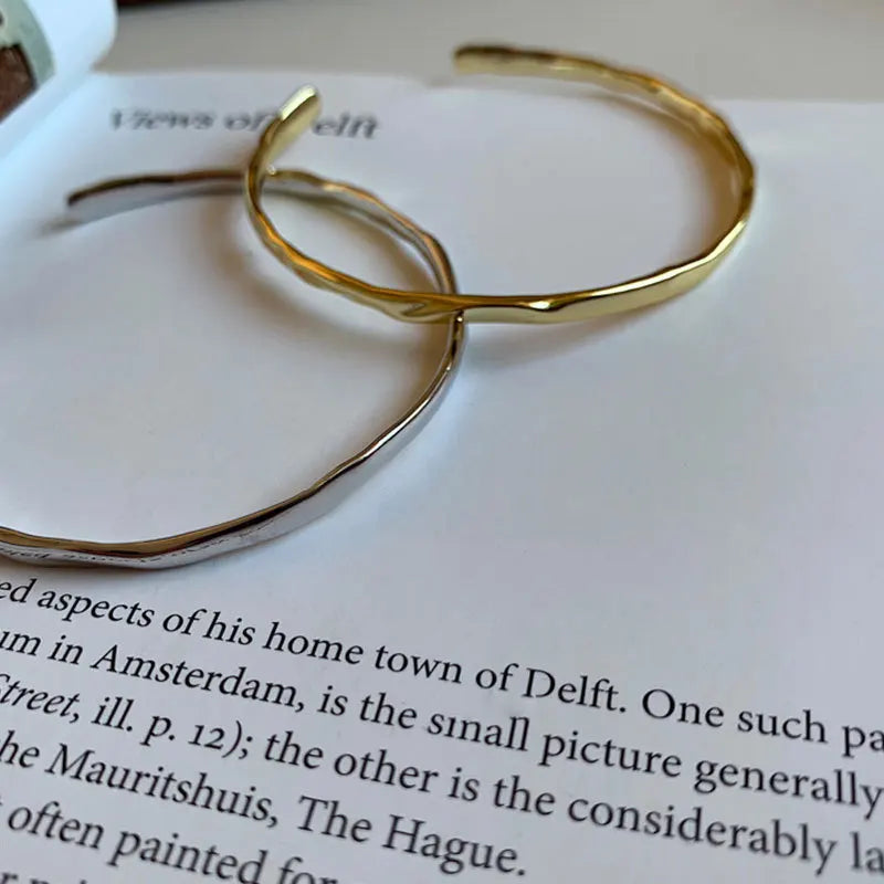 925 Sterling Silver Bangle Bracelet Golden Smooth Twist Irregular Punk Stackable For Woman Girl Jewelry Gift Dropship Wholesale