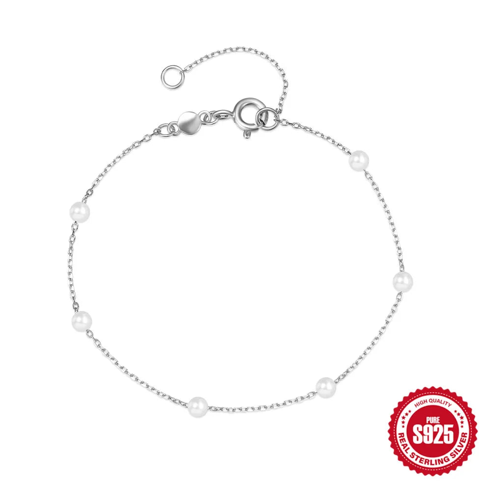 CANNER S925 Sterling Silver Bracelet For Women Stacked Wear Temperament Versatile Pearl Chains Bracelet Hand Ornament Jewelry