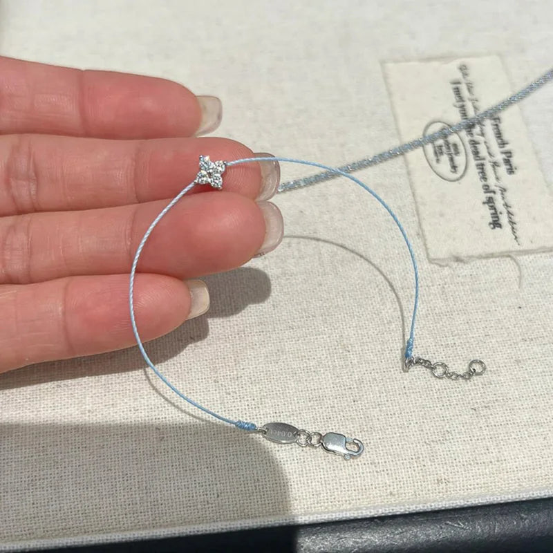 New 925 Silver Blue Twine Inlaid Shiny 5A Zircon Vintage Bracelet For Women Girls Elegant Delicate Fine Jewelry For Party Gift
